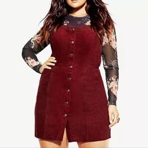 NWT CITY CHIC trendy beet red courduroy button up dress. sz 14